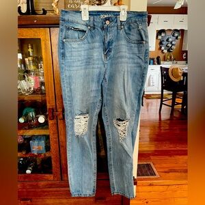 High-Waisted Distressed Jeans